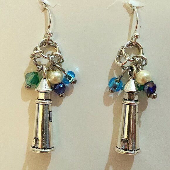 Handmade - Fun Tibetan Silver Lighthouse Earrings - Picture 3 of 6